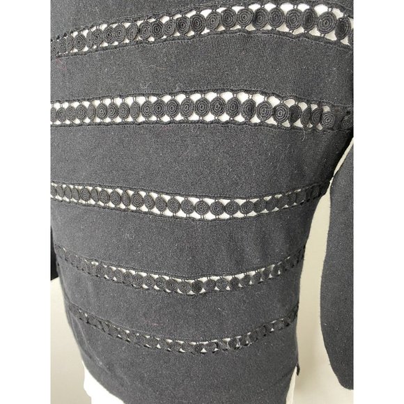 Anthropologie Angel of The North Sweater Sz Small Black Crochet White Shirttail - Picture 2 of 5